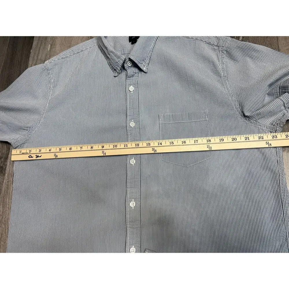 J.Crew Button Down Shirt Short Sleeve Pocket Men’s XL Blue White Striped Cotton